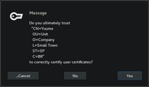 Sample pinentry-gnome3 thre-button prompt - check ultimate trust